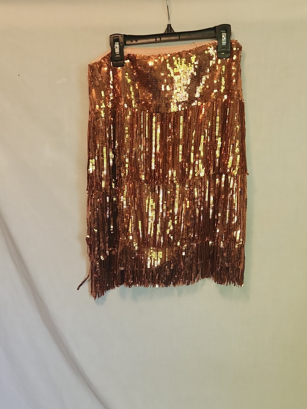 Maeve Copper Sequin Fringe Mini Skirt